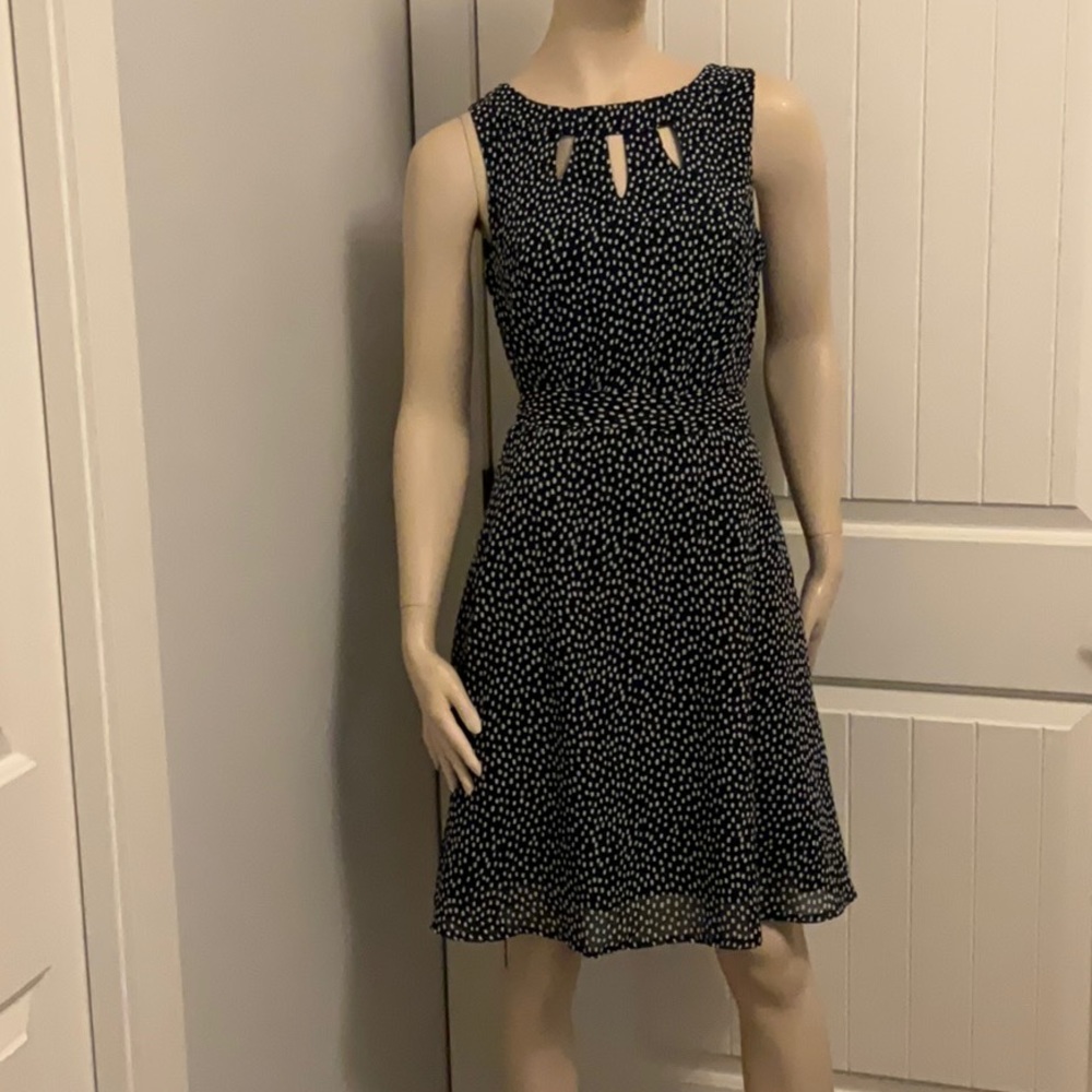 Vivian Wong Women’s Navy Polka Dot Sleeveless Sheath Dress Size Small